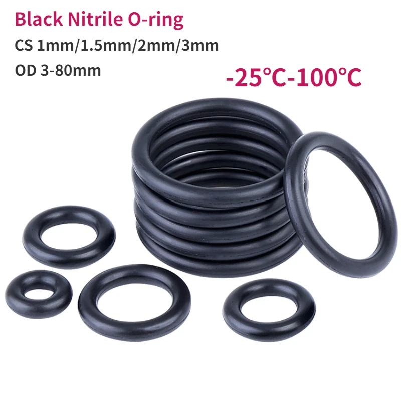 Junta tórica de nitrilo negro, espesor CS 1mm/1,5mm/2mm/3mm, diámetro exterior de 3-80mm, junta resistente al aceite de goma