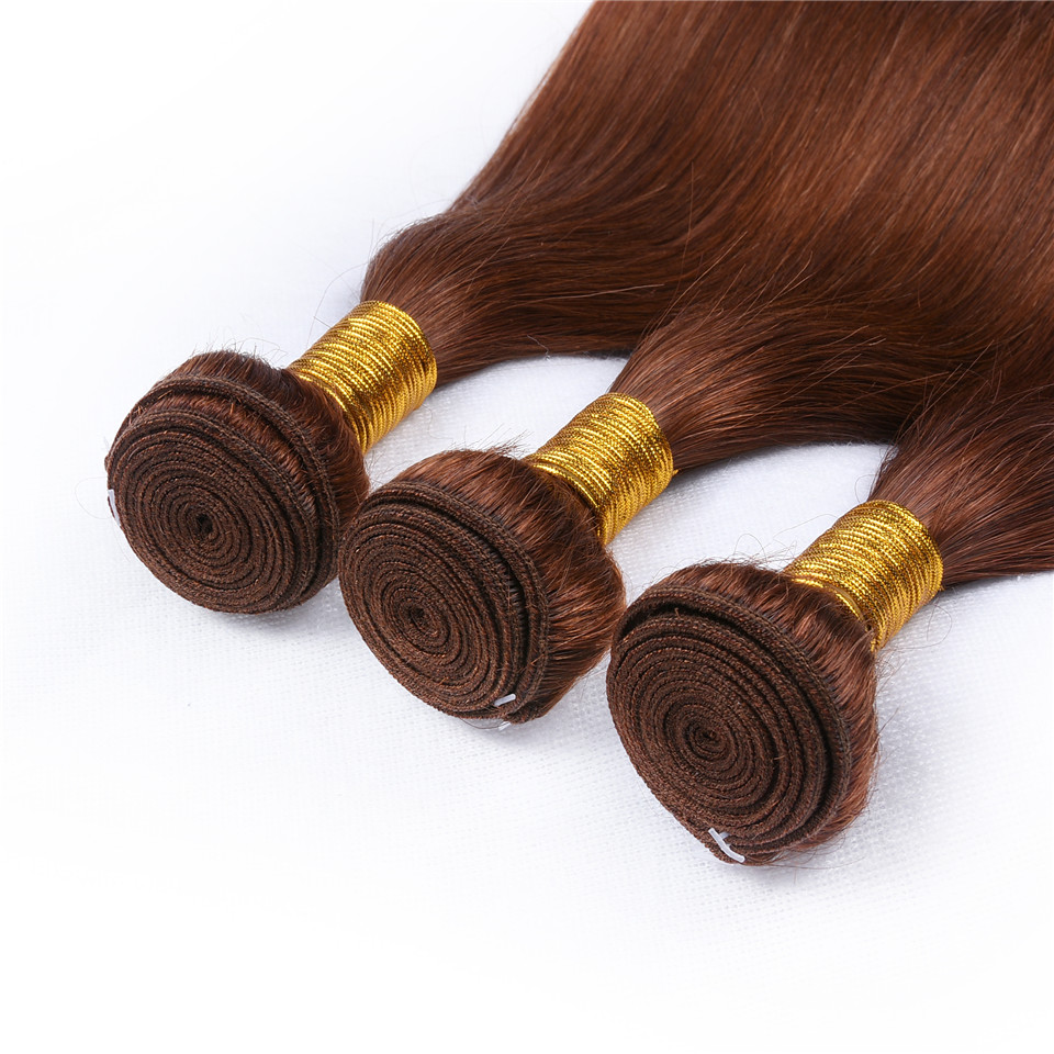 ウェーブのかかったヘアエクステンション #33,ブラジルの人間の髪の毛のよこ糸の茶色,織り色 #33,茶色,1/2/3の織り