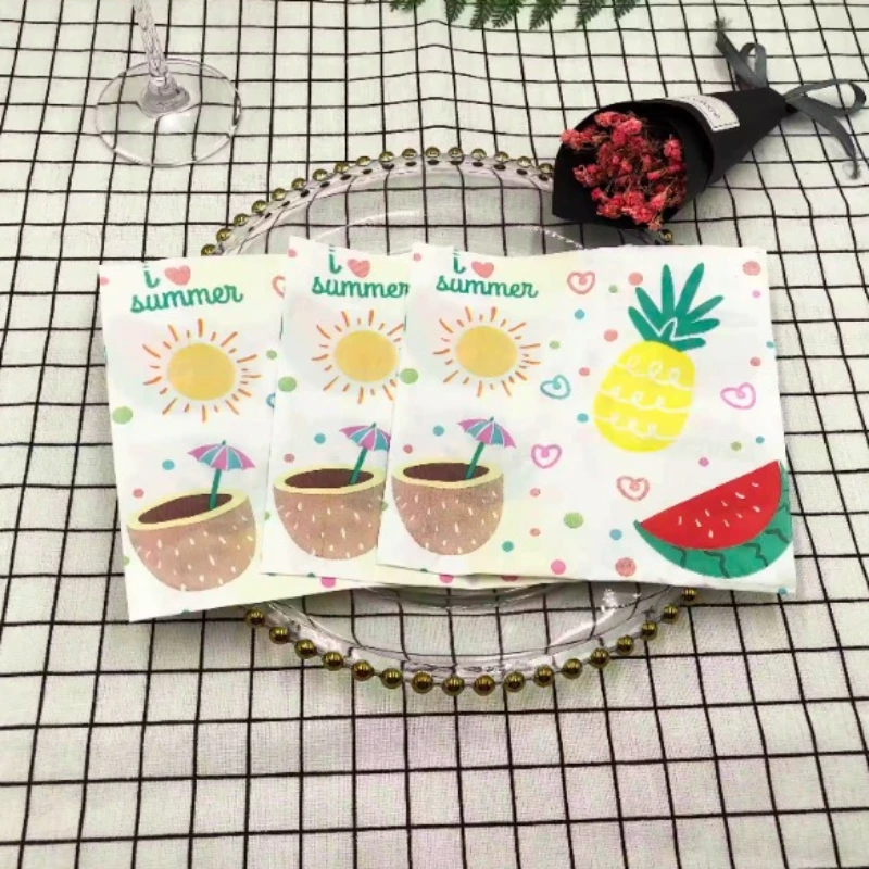 20pcs/Pac Colorful Printed Napkins Fruit Collection Party Baking Folded Square Tissue Paper Napkins Food Grade Paper Placemats