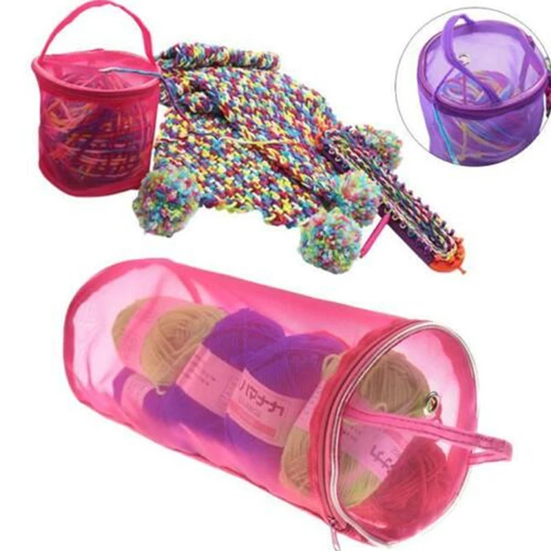 Sac de rangement portable pour fils en maille creuse (1 pièce) – Sac en laine à tricoter, organisateur de sac à main au crochet pour outils de tissage et accessoires de couture