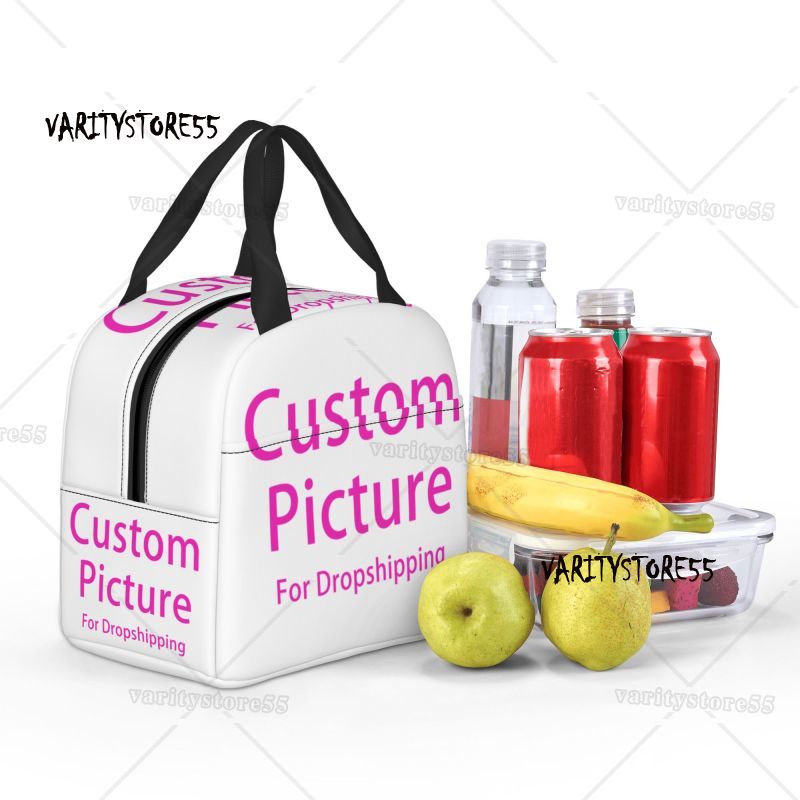Fiambrera con logotipo de foto personalizada, resistente al agua, personalizada, con estampado artesanal, bolsa de almuerzo con aislamiento térmico para alimentos, bolsas de mano portátiles para Picnic