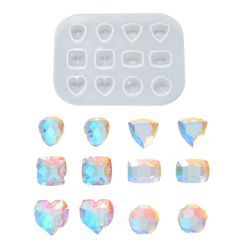 Moldes de silicona con piedras preciosas geométricas para pendientes de mujer, moldes de fundición de resina epoxi, joyería artesanal