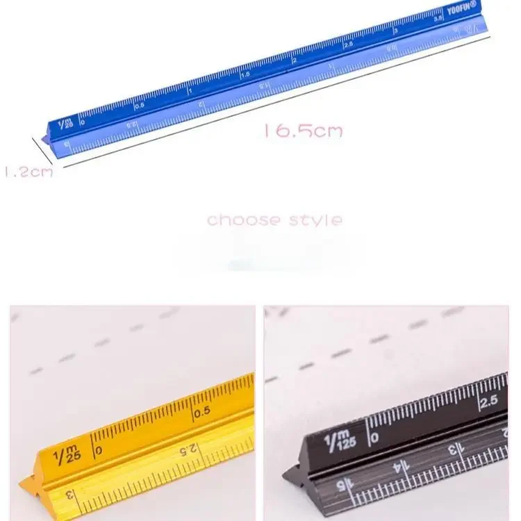 1Pc Colorful 15cm Aluminum Triangular Scale Ruler Alloy Metal Regua