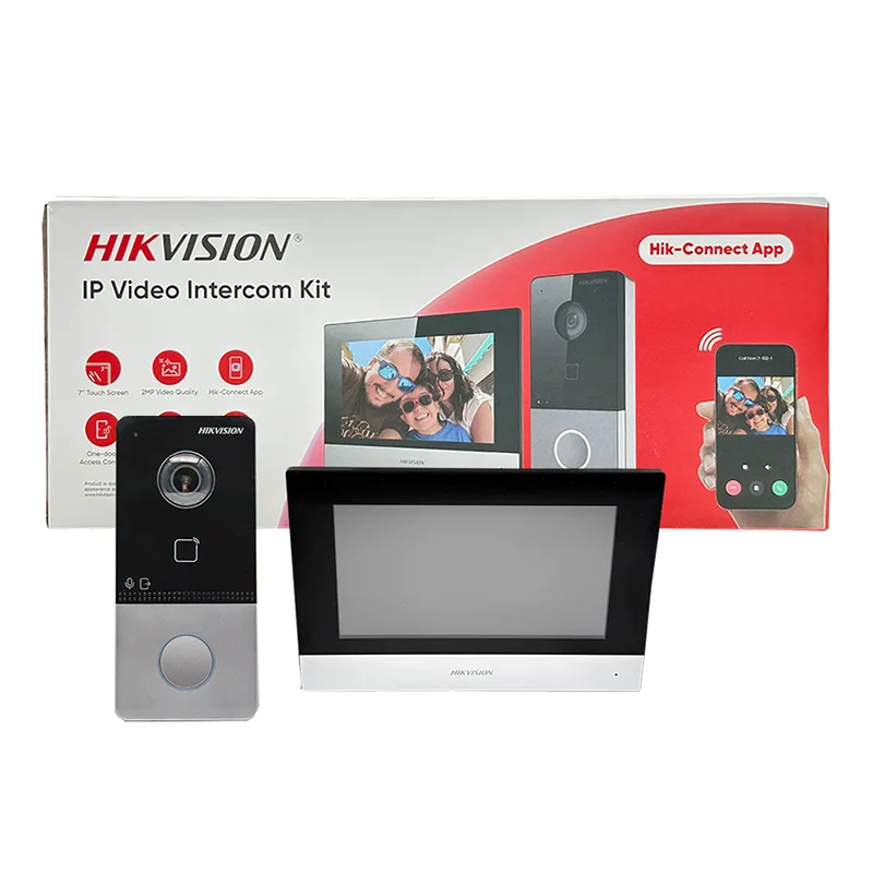 Hikvision Originele 1080P Video Intercom Kit Smart Home Tweerichtingsgesprekken Deurbel Camera DS-KIS603-P(C) Met DC Power Regenhoes Kaart