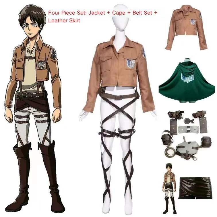 타이탄 코스프레에 대한 애니메이션 공격 Shingeki no Kyojin 자켓 정찰대 가죽 스커트 Hookshot 벨트 멜빵 Ackerman 의상