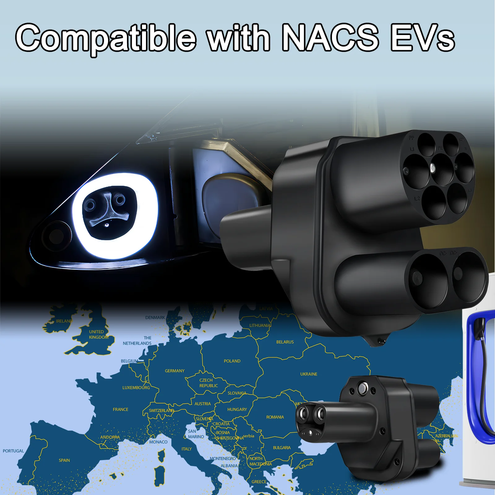 GUWIEYG CCS2 do Tesla EV Adapter ładowania 300A CCS2 Combo do konwertera Tesla do ładowarki samochodowej CCS2 Tesla Adapterr