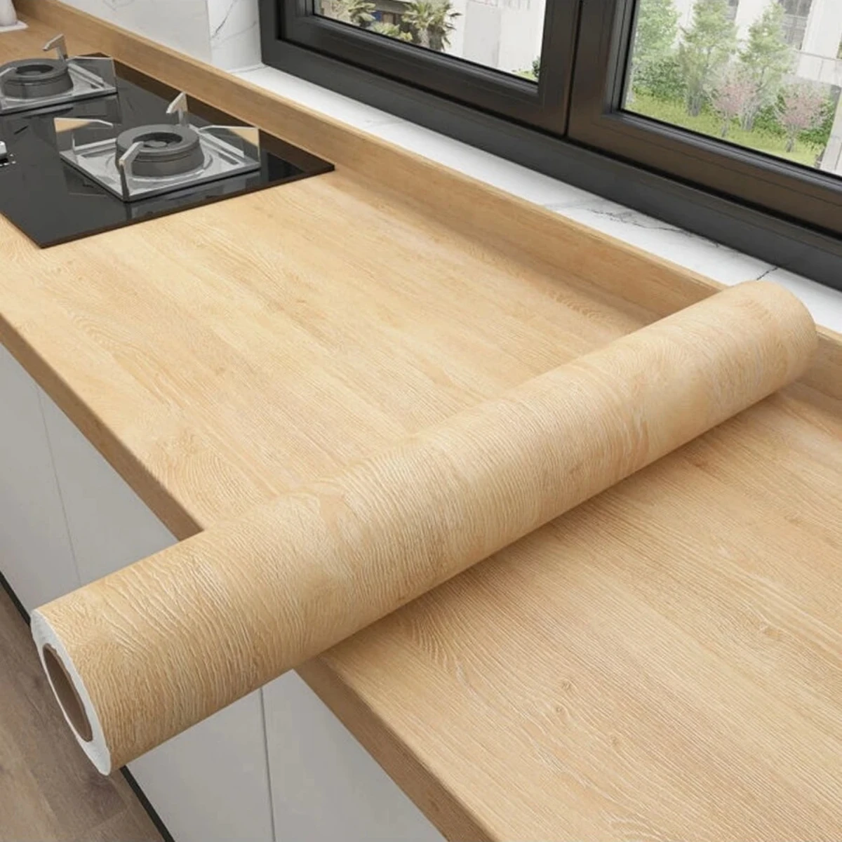 1 rolo de pvc à prova de óleo grão de madeira adesivo papel de parede autoadesivo para bancada de cozinha móveis armário mesa parede renovação