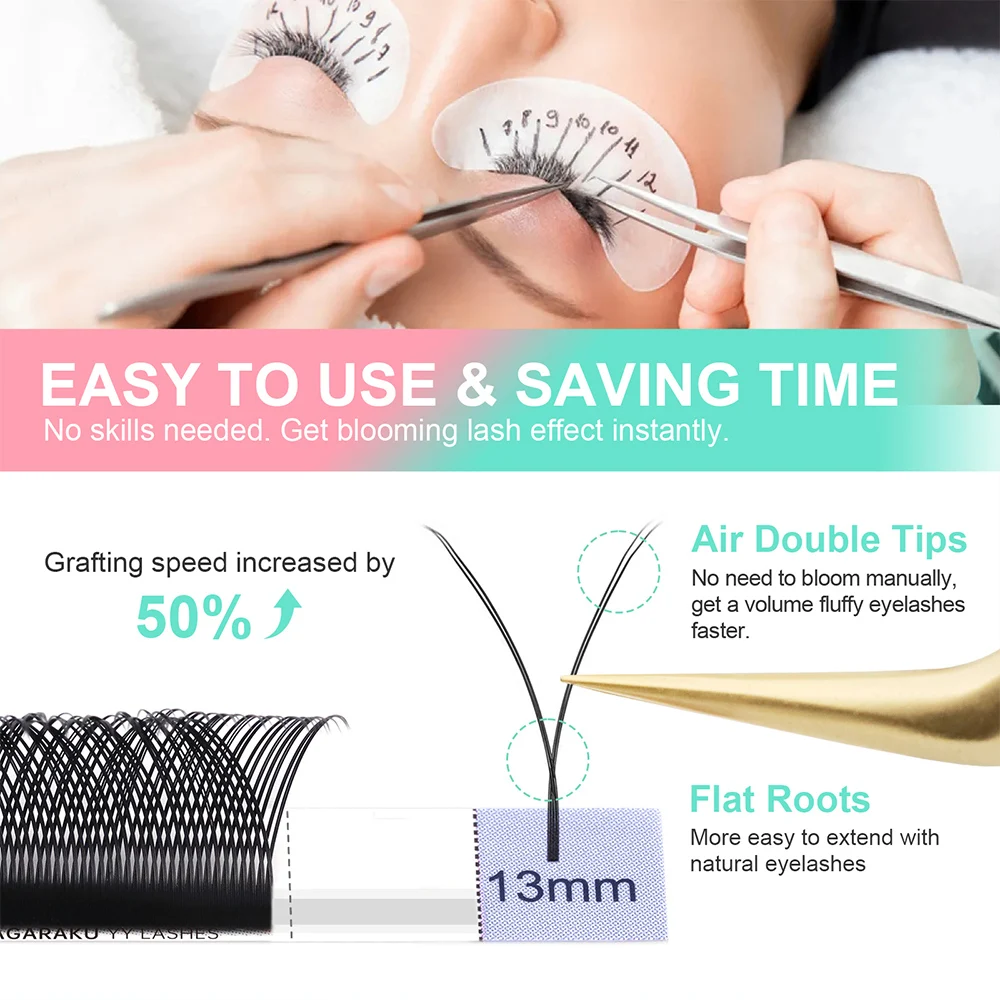 NAGARAKU YY-vorm dubbele en drievoudige tips wimperextensions handgeweven premium zacht natuurlijk geïnterlinieerd make-up mesh net
