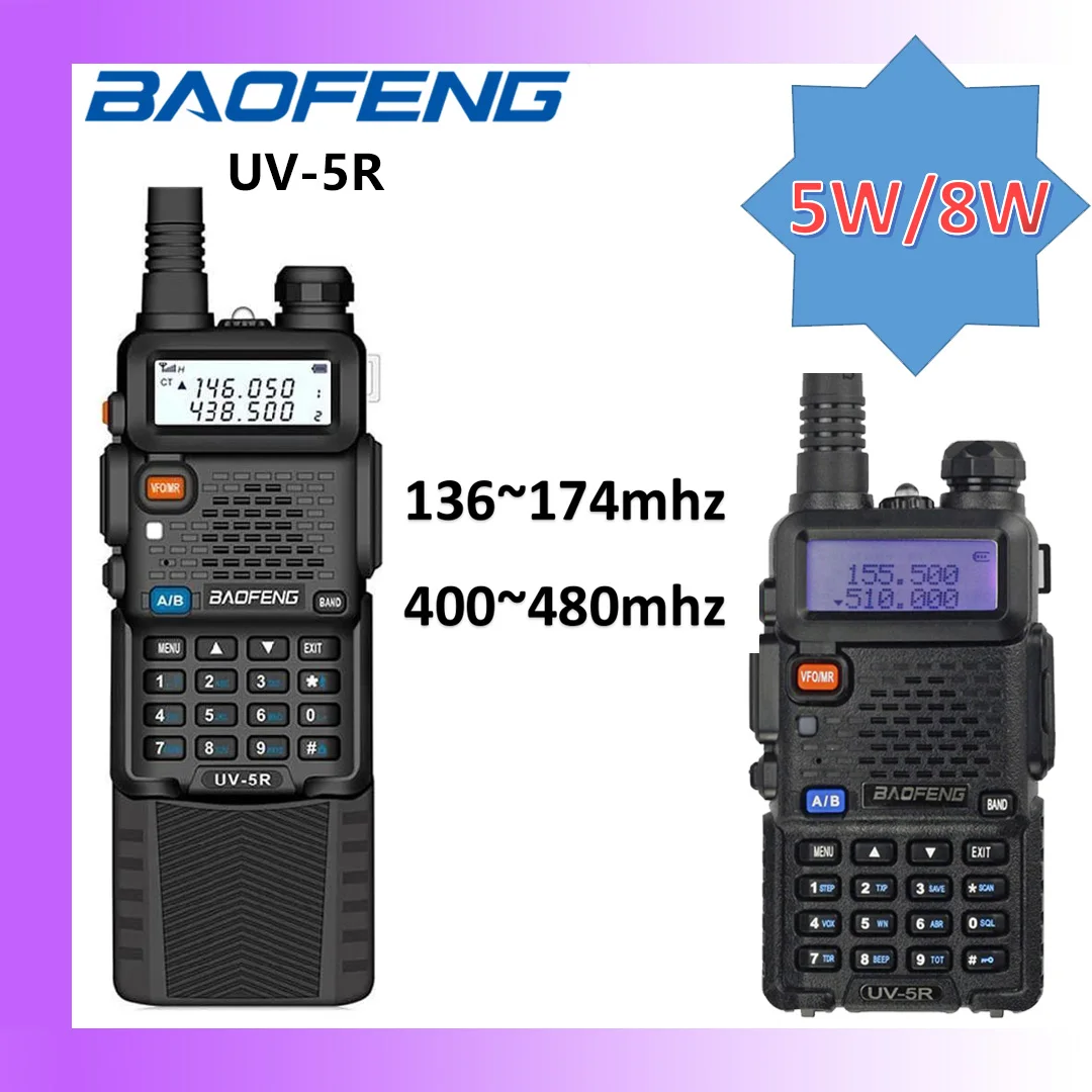Baofeng UV-5R Radio 5W/8W UV5R FM Walkie Talkie 136-174MHz 400-520MHz Amateurfunk VHF UHF mit Kopfhörer 1800/3800mAh Akku