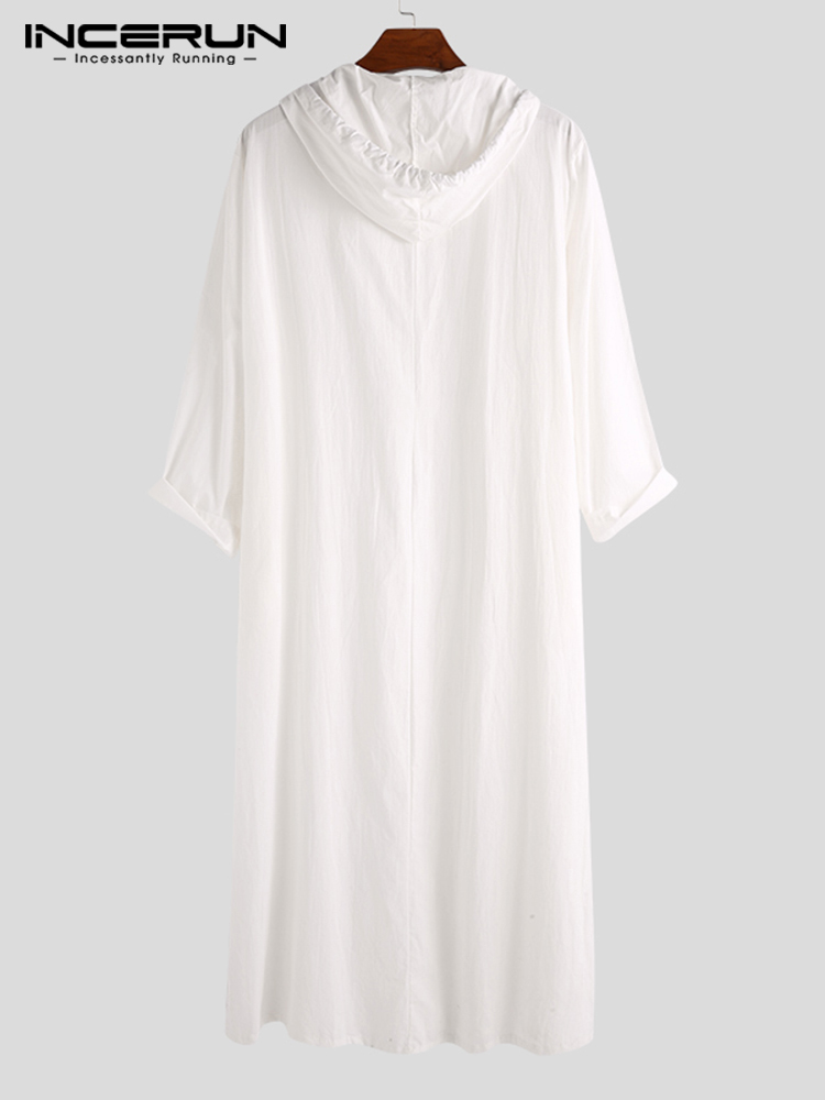 Incerun-メンズ長袖フード付きスウェットシャツ,イスラム教徒のアラビア風の服,調節可能なストラップ付き,耐水性