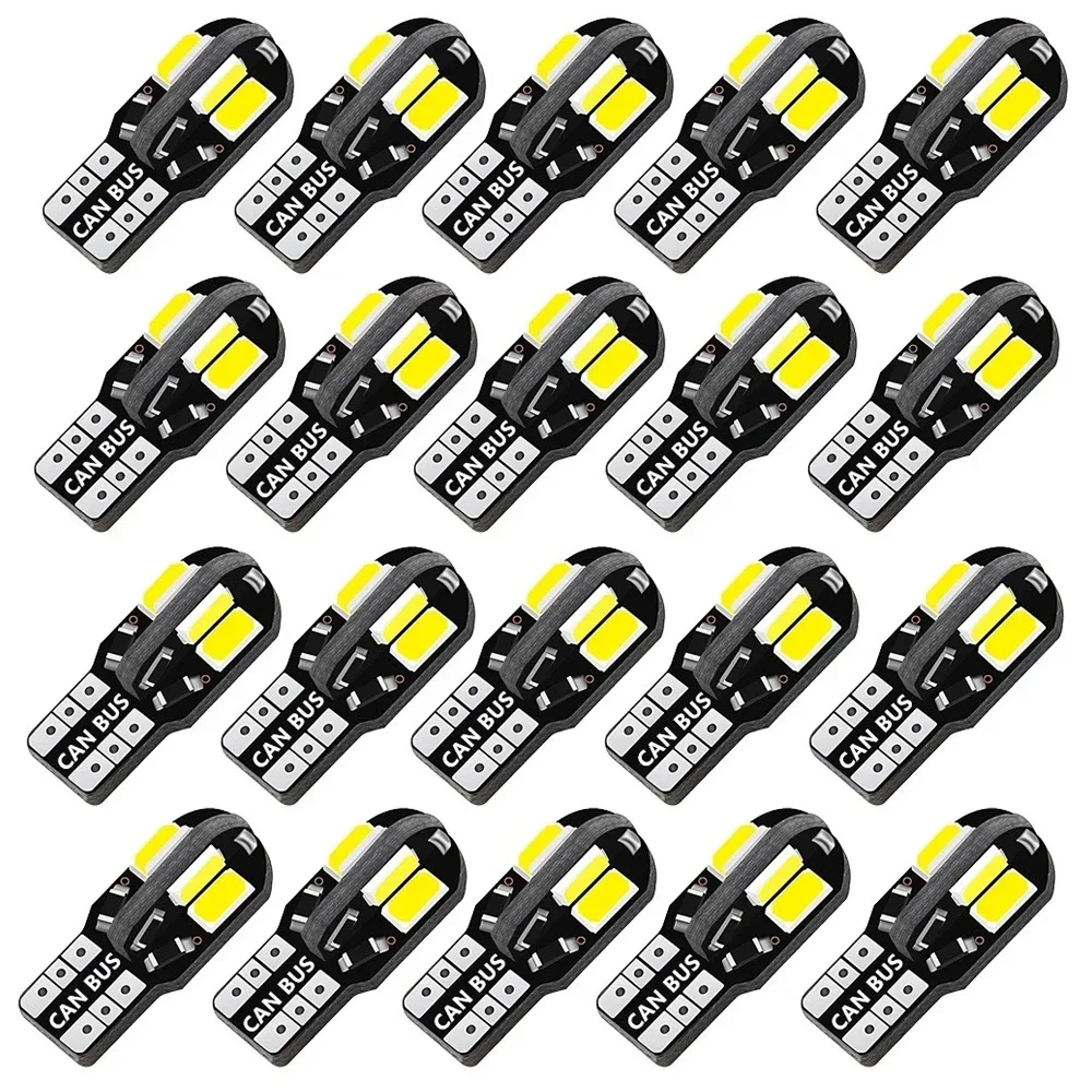 W5W T10 Lâmpadas LED Canbus, 5730, 8SMD, 12V, 6000K, 194, 168, mapa do carro, luzes de cúpula, luz de estacionamento, lâmpada de sinal automático, 10 pcs, 20pcs
