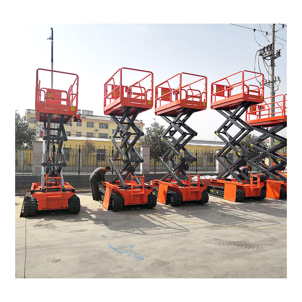 Plataforma de trabajo aéreo, plataforma elevadora de tijera hidráulica autopropulsada de 320kg y 350kg, mesa elevadora de escalera eléctrica