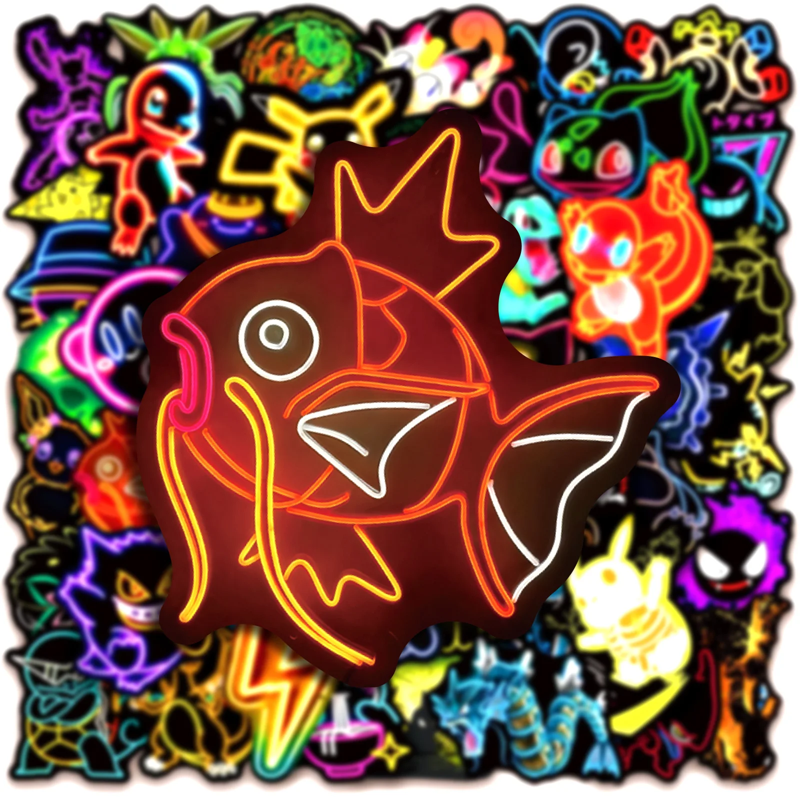 50PCS Kawaii Cool Neon Pokemon สติกเกอร์กันน้ําอะนิเมะ Pikachu Graffiti Decal สําหรับแล็ปท็อปสเก็ตบอร์ดโทรศัพท์ Cool สติกเกอร์การ์ตูน