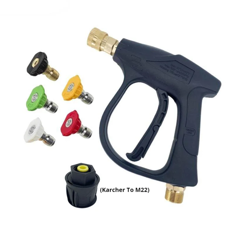 Hogedrukreinigerpistool met korte handgreep, enkel waterpistool, aluminiumlegering met 5 mondstukken en Karcher-adapter voor autowassen in de tuin