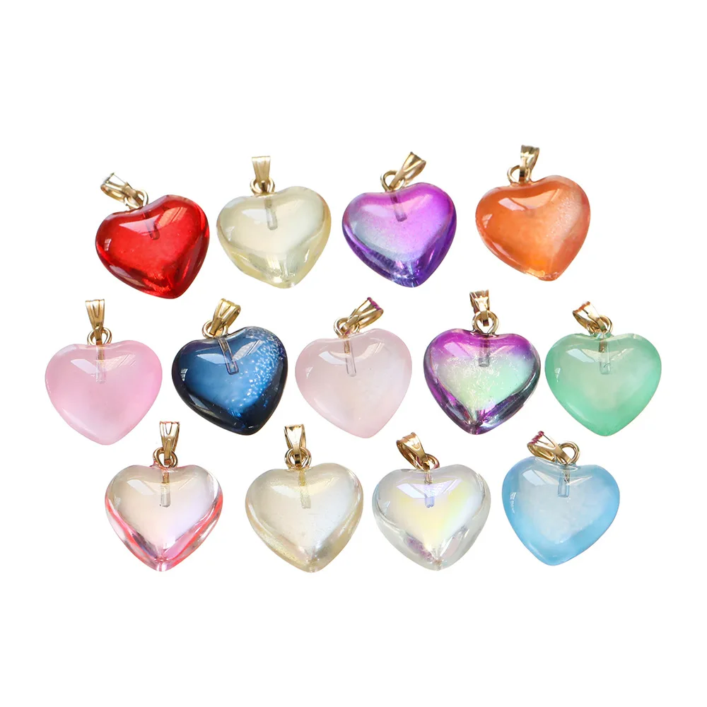 10 pçs/lote lampwork cristal vidro amor coração contas encantos pingente diy artesanal jóias fazendo colares brincos acessórios