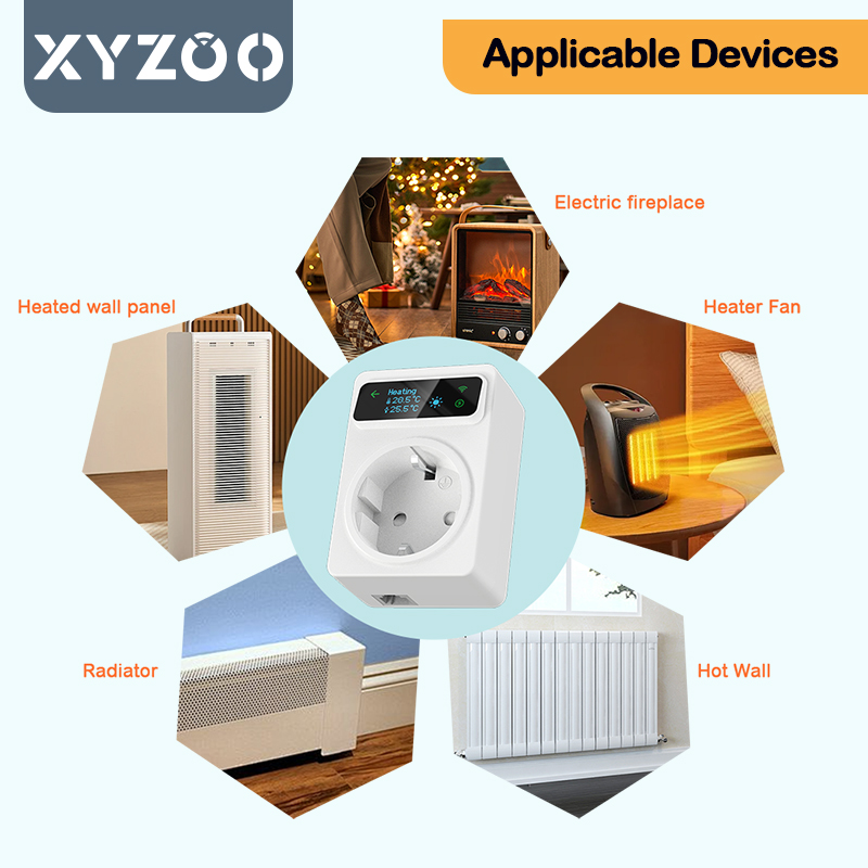 Tuya Termostato WiFi Tomada, 16A, inteligente programável, soquete de contagem regressiva, aquecimento, resfriamento, controlador com sensor de temperatura 3M