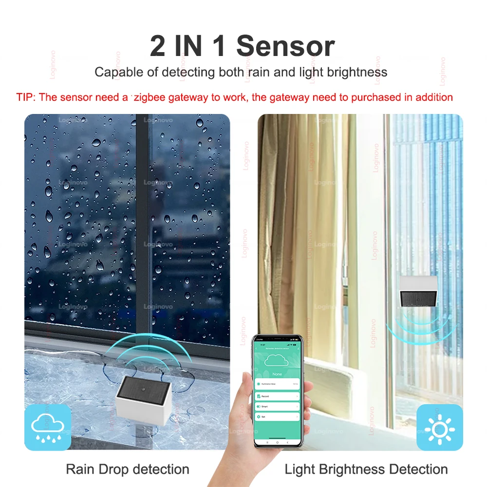 Sensor de chuva zigbee 2 em 1, detector de chuva com detecção de luz de brilho, monitor de aplicativo tuya smart life para casa inteligente automaton