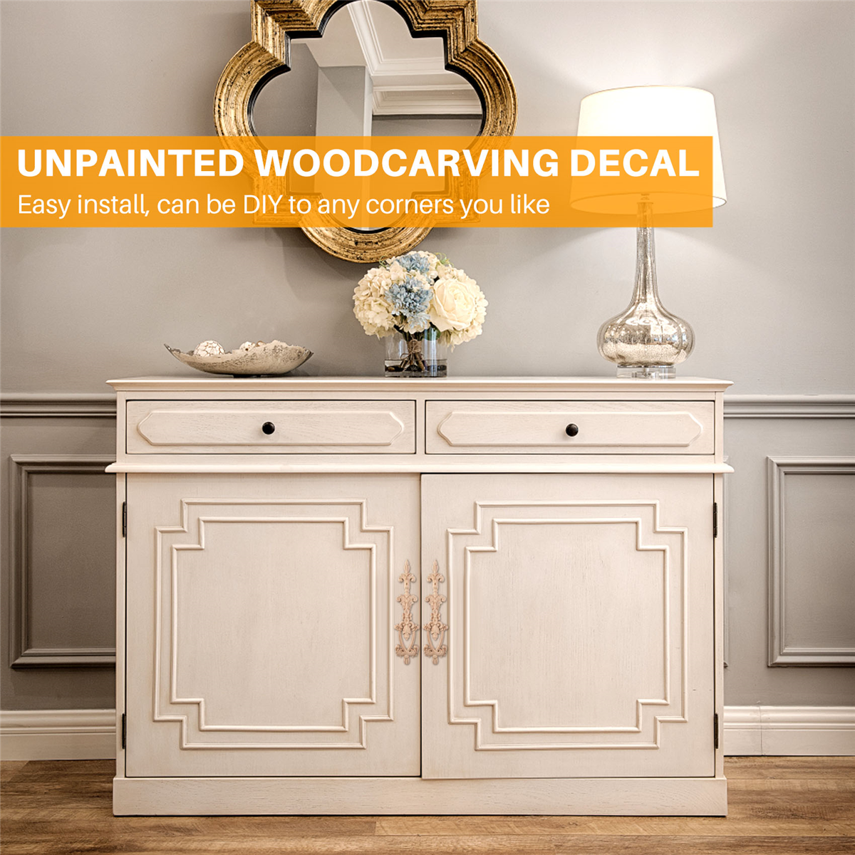 1x Wood Carved Corner Onlay Applique Unpainted Frame Decal Home Decor 25x6cm