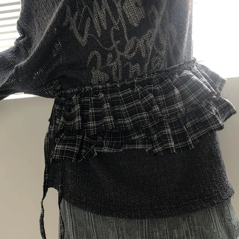 Trajes de capa de Hip-hop, falda a cuadros, extensor de camisa, dulce encaje hasta la cadera, bufanda estilo coreano Y2K, cinturilla con borde con volantes