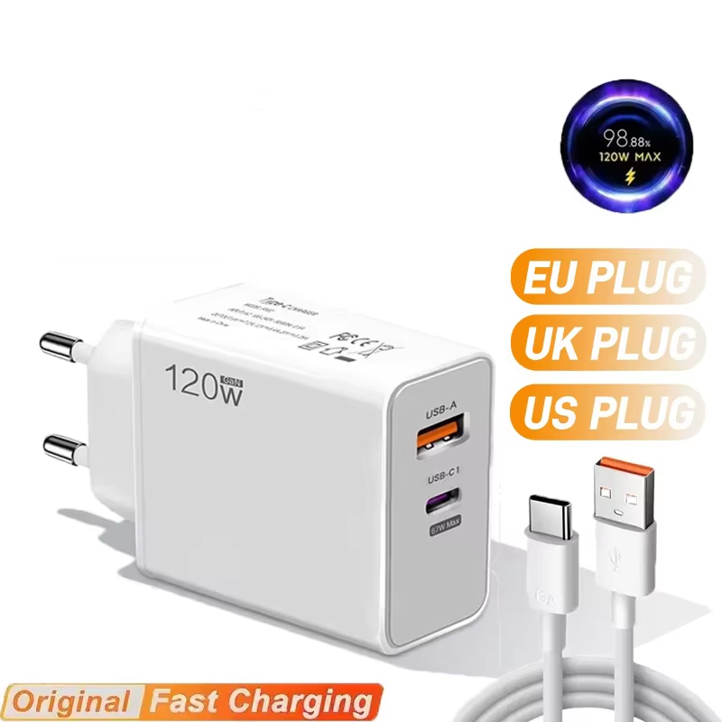 Оригинальное зарядное устройство Turbo Fast, 120 Вт, настенный адаптер Hypercharge, USB 6A, кабель типа C для Xiaomi 13 12 11 Ultra Redmi