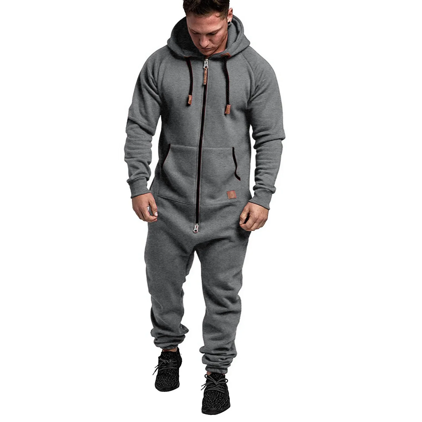 Männer Overall Solide Langarm Mit Kapuze Dicke Playsuits Männlich Zipper Hoodies Strampler Herbst Einem Stück Sets Casual Gerade