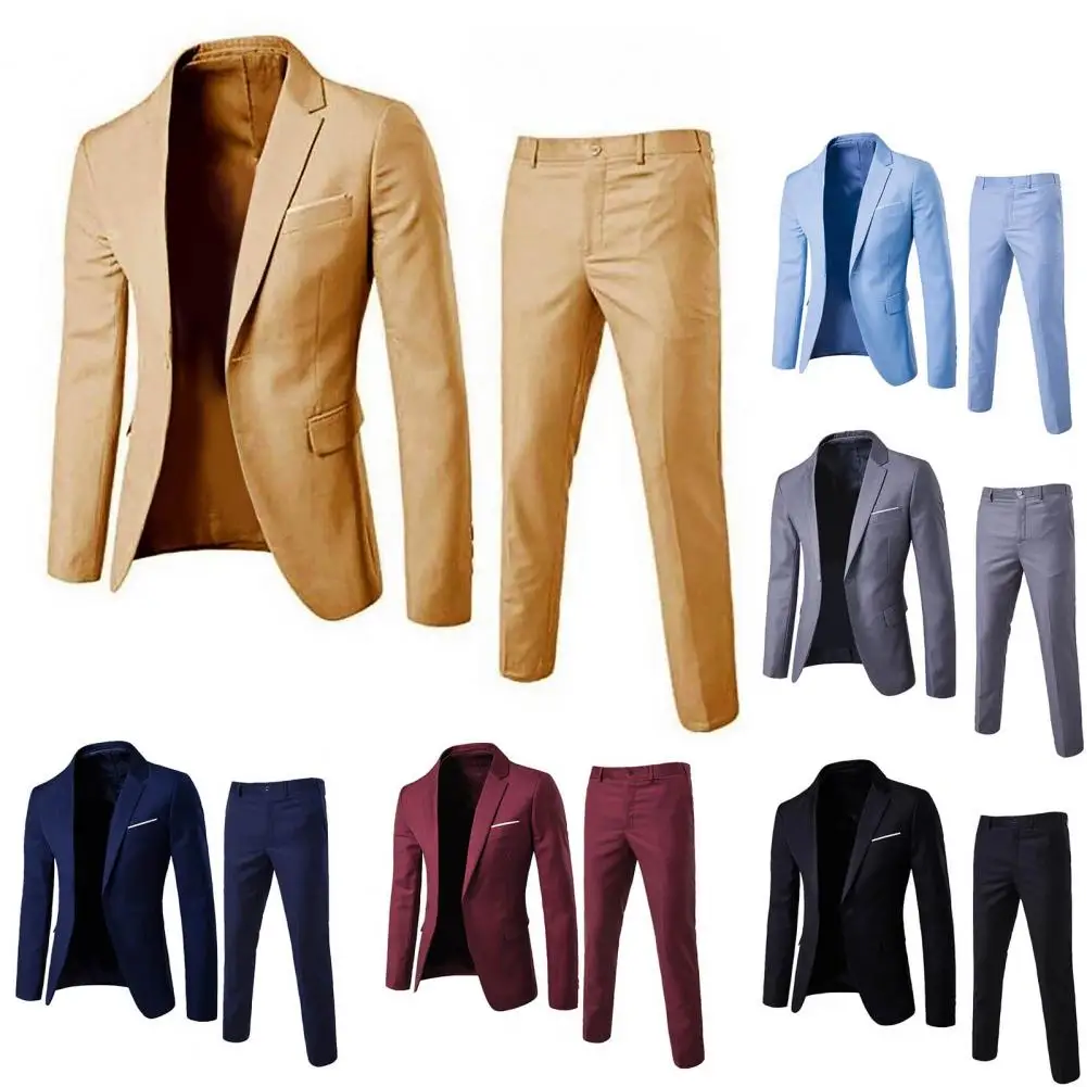 1 Juego de traje de moda para hombre, traje Formal antideformación con cuello vuelto, conjunto de traje de un botón de Color puro, uso diario