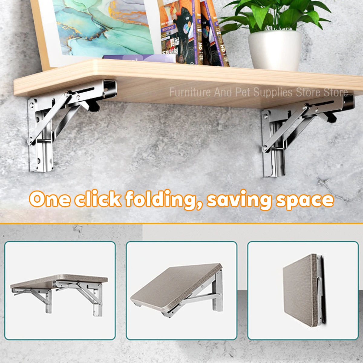 2pc Folding Shelf Brackets Heavy Duty Stainless Steel DIY Wall Mounted Collapsible Furniture Space Saving for Garage Workstation