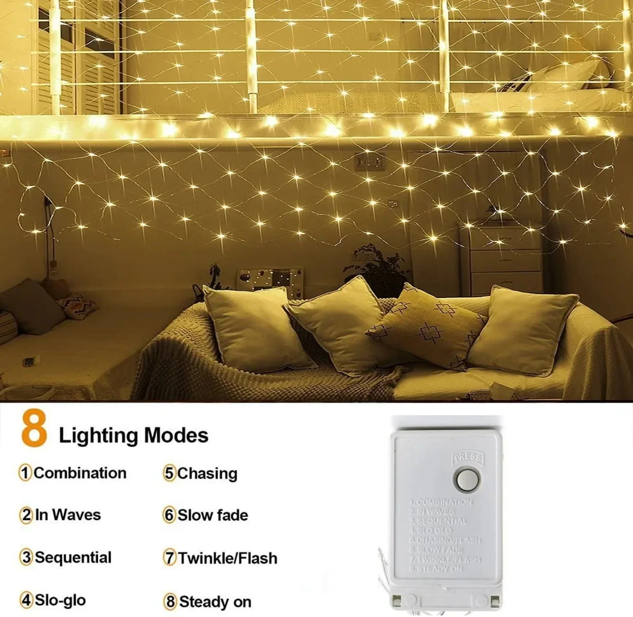 3x2m LED Solar String Net Mesh Light 8 Modes Waterproof Outdoor Garland Lamp for Christmas Party Patio Backyard Garden Decor