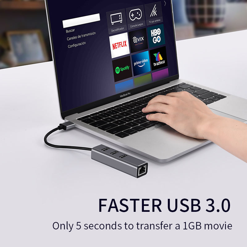 USB C HUB 1000Mbps 3 puertos USB 3,0 tipo C HUB USB a Rj45 Gigabit Ethernet adaptador RTL8153 para MacBook ordenador portátil