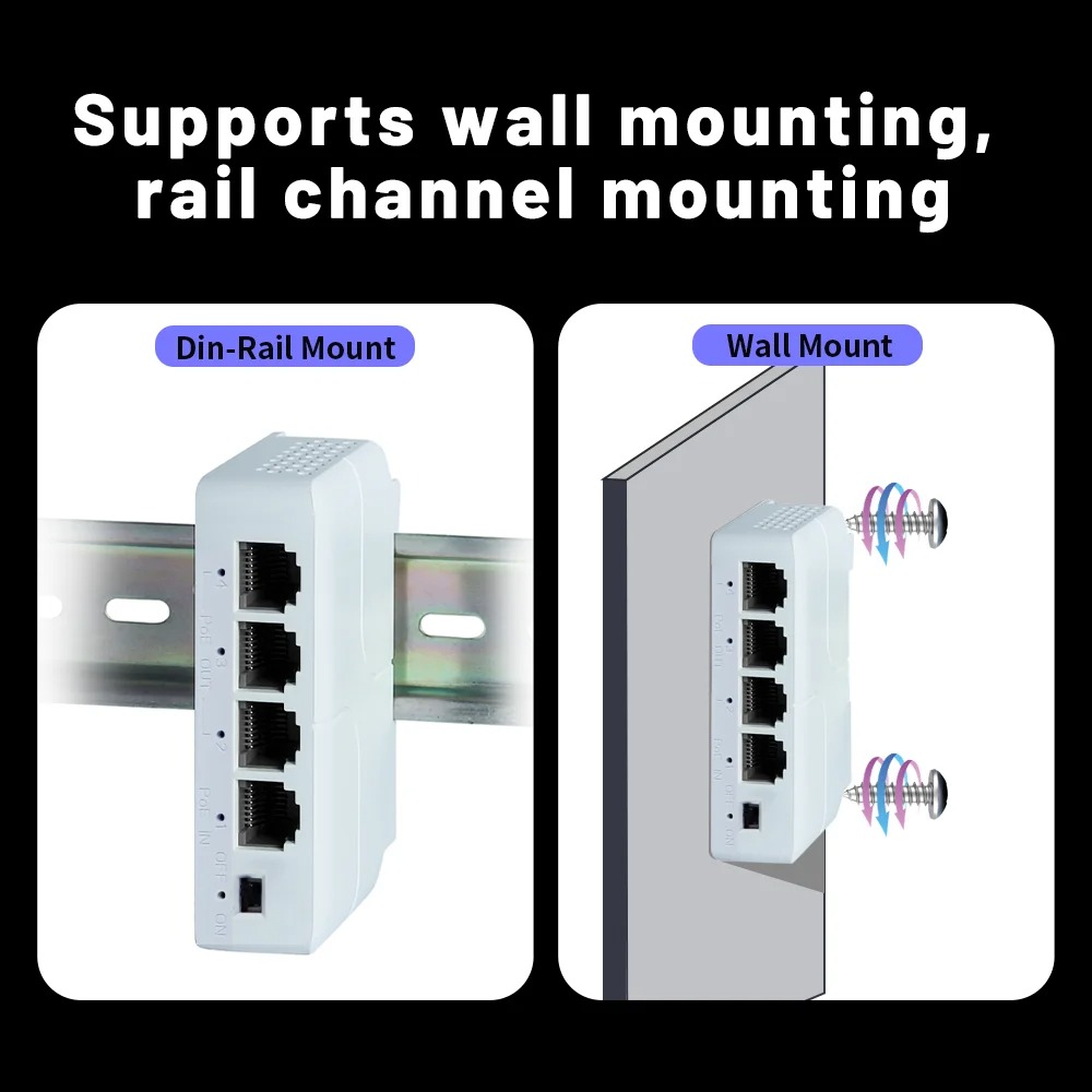 Extensor poe de 4 portas, repetidor gigabit, 100/1000mbps, placa de rede externa, ip55 vlan 44-57v para câmera poe, wierless ap