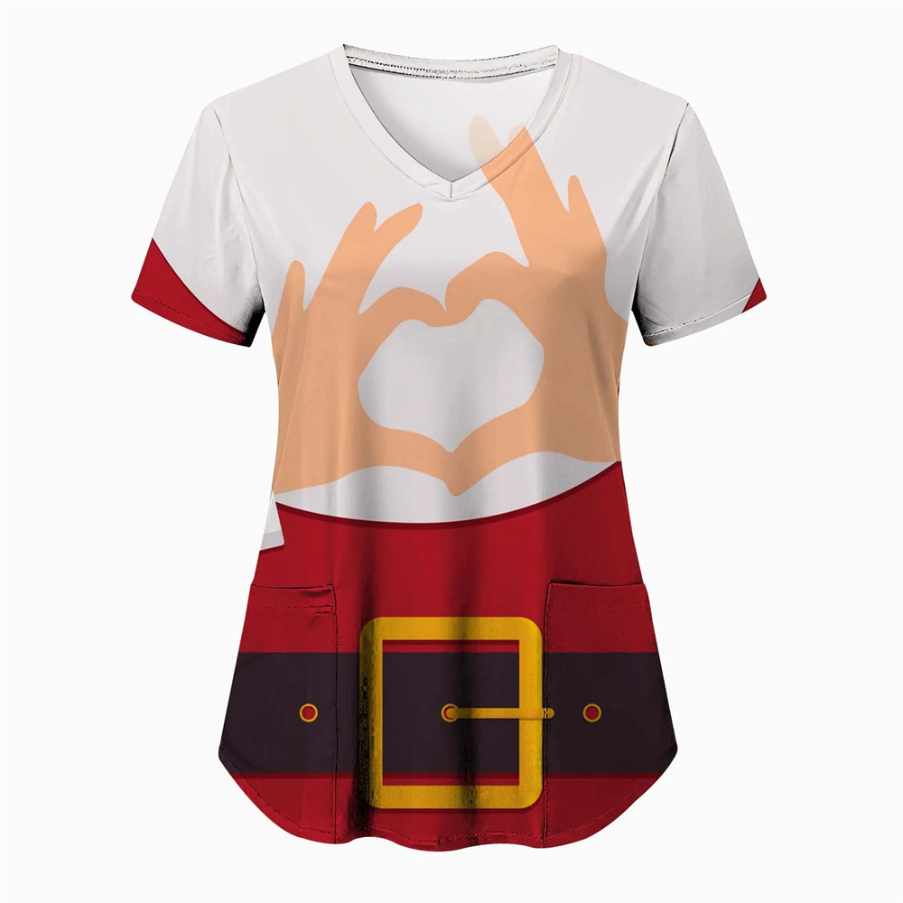 Femmes noël soins infirmiers gommages hauts uniforme de travail Blouse à manches courtes col en v t-shirt Blusas vêtements d'allaitement infirmières tunique uniforme