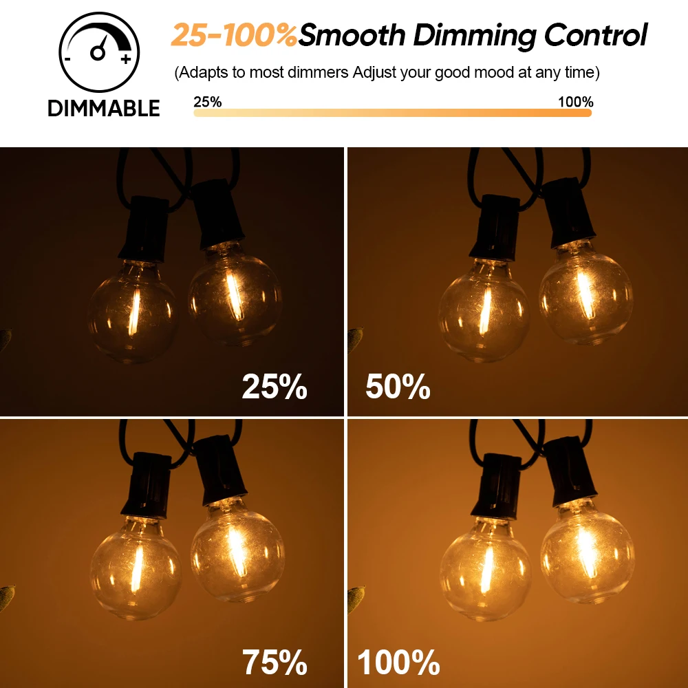 G40 Outdoor Solar String Light Garland LED Solar String Lights 24V Globe Waterproof Hanging Lights for Garden Backyard Cafe