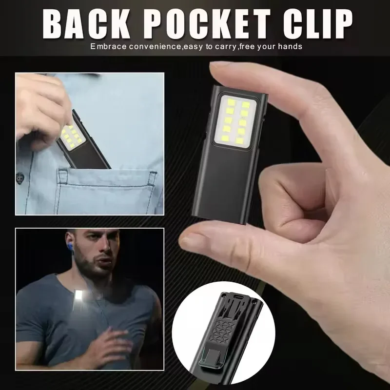 Mini torce LED COB Portachiavi Torcia EDC Torcia tascabile ricaricabile USB per pesca all'aperto, escursionismo, riparazione