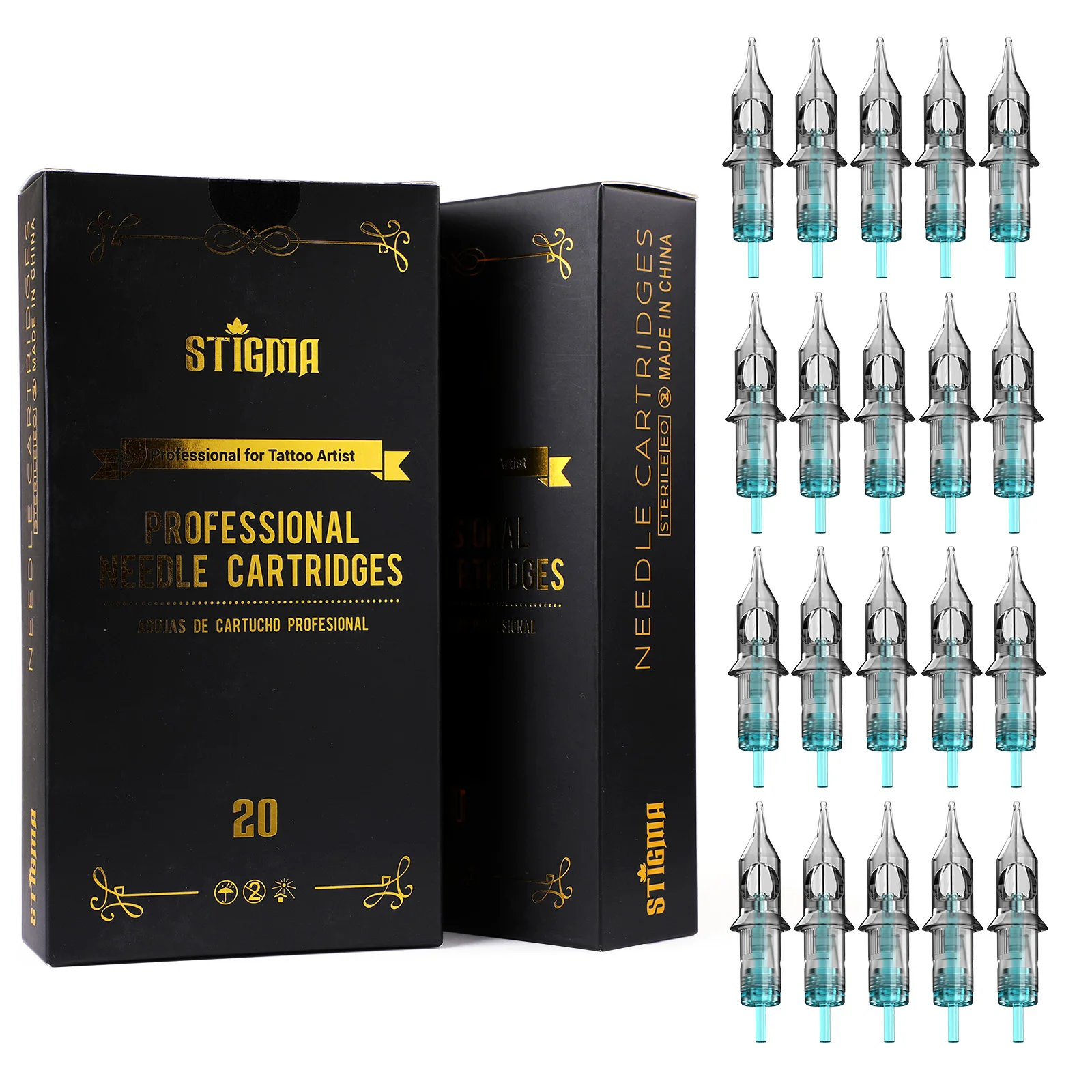 Stigma 20 Stück Einweg-Tattoo-Patronennadeln RL/RS/RM 0,3 mm 0,35 mm Professionelle sterilisierte Sicherheit für Tattoo-Maschinenversorgung