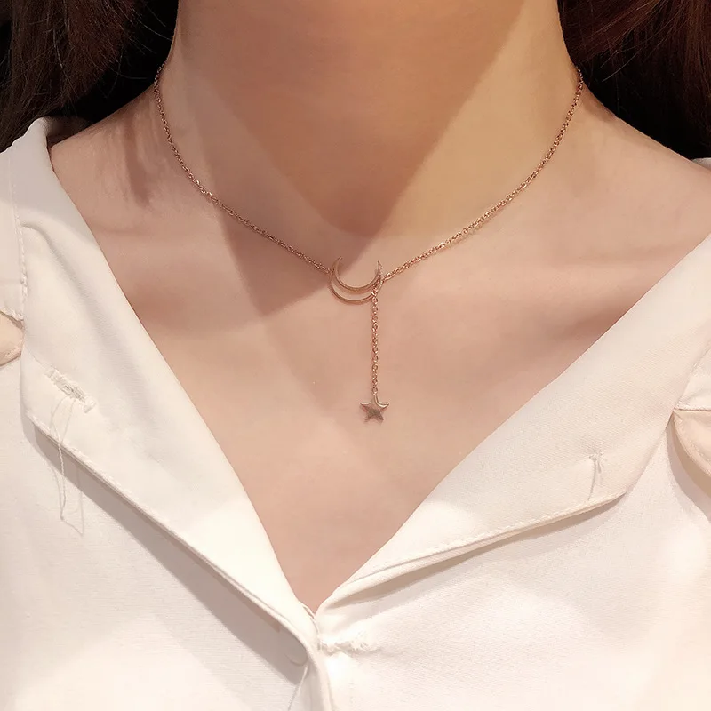 Mới Đơn Giản Trăng Sao Mặt Dây Chuyền Vòng Cổ Choker Đơn Giản Màu Vàng Charm Hợp Kim Dây Chuyền Collares Vòng Đeo Cổ Cho Nữ Trang Sức Dự Tiệc