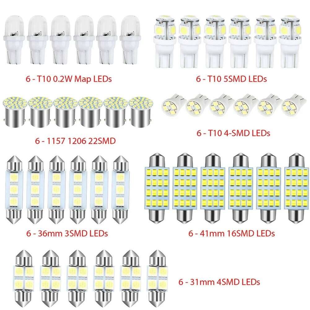 Ampoule de voiture T10 6000K SMD LED de remplacement pour plaque d'immatriculation/ampoules de lecture, lumière intérieure blanche au xénon, 10 à 42 pièces