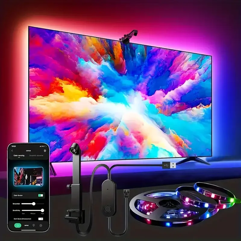 TV-LED-Hintergrundbeleuchtung, RGBIC-LED-Streifenlichter mit Kamerasensor, App-Steuerung, Musiksynchronisierung, intelligentes RGB-Licht für Gaming-Atmosphärenbeleuchtung