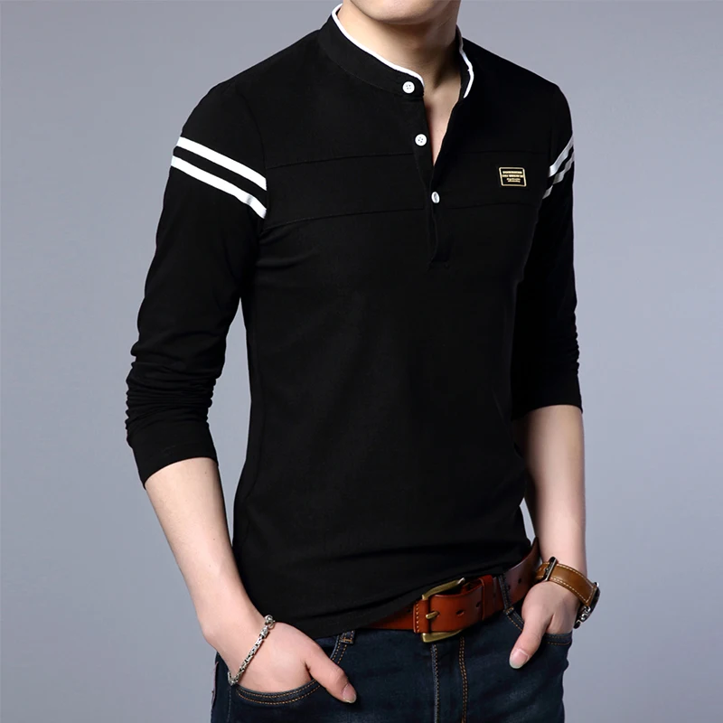 แฟชั่นผู้ชายฤดูร้อนเสื้อโปโลแขนยาวลําลองผ้าฝ้ายBreathable Top Stand Upคอยาวแขนยาวเกาหลีเสื้อสบาย