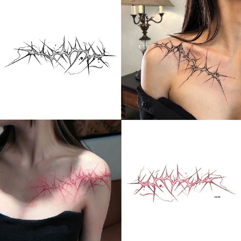Татуировка с шипами на плечо, наклейка на Хэллоуин, косплей, панк, поддельная татуировка для женщин и мужчин, ключицы Tatuajes Temporales Faux Tatouage Femme