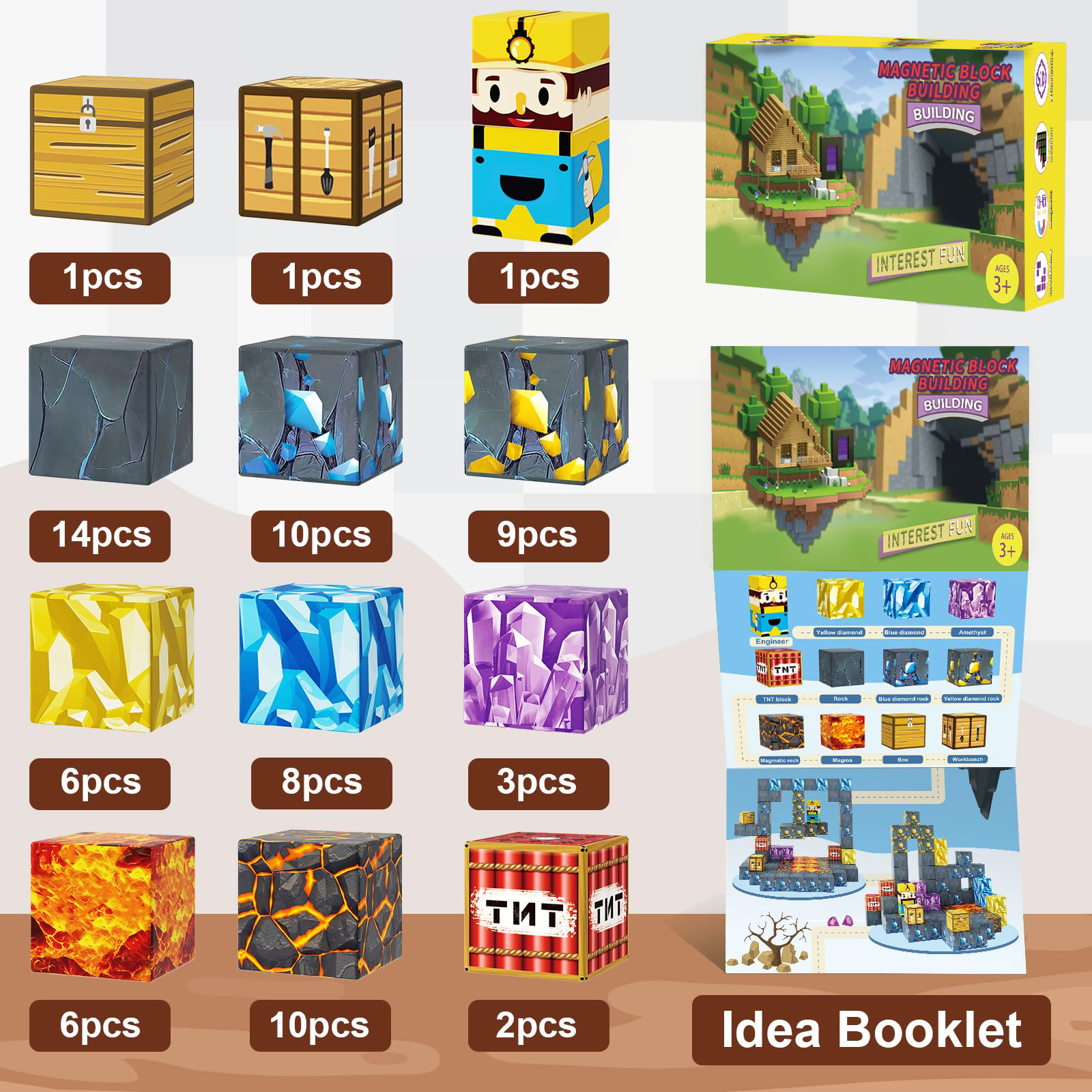 72個の磁気ブロック - ビルドマインマグネットワールドエディションソードケイブマグネット幼児用おもちゃ 対象年齢3歳以上、モンテッソーリ子供用おもちゃ