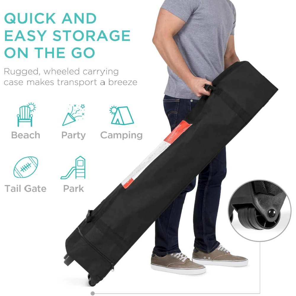 10x10ft 1-Person Setup Pop Up Canopy Tent Instant Portable Shelter w/ 1-Button Push, Case, 4 Weight Bags,Canopy