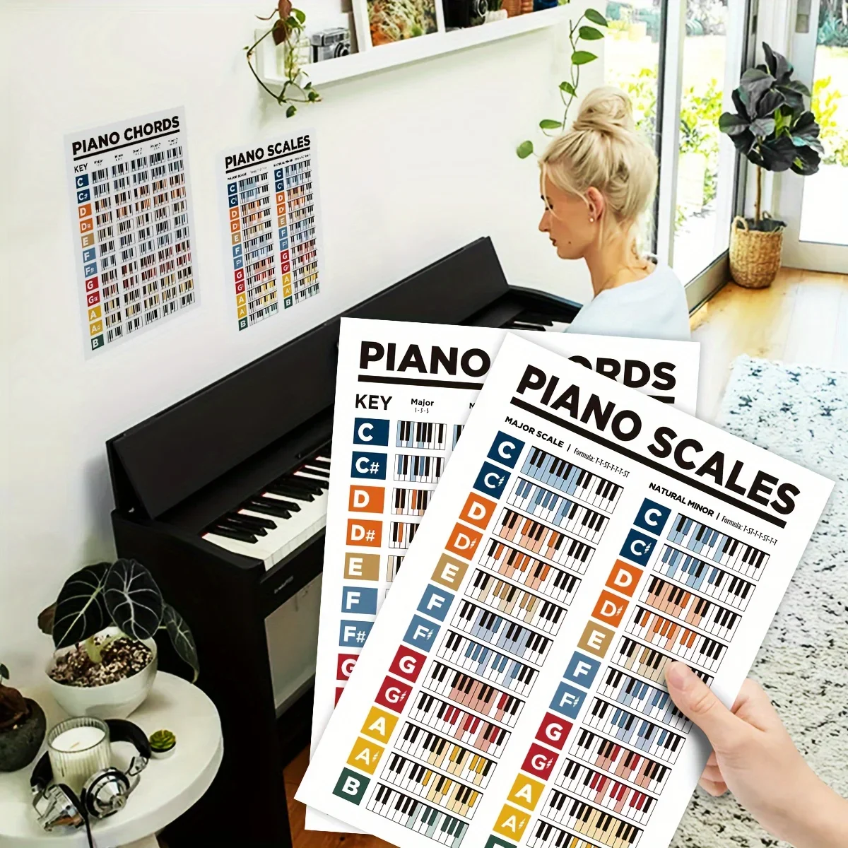 2 teile/satz Klavier Tastatur Akkord Diagramm/Klavier Wissen Lehre Wand Diagramm/poster Aufkleber Geeignet für Anfänger Zu Verwenden