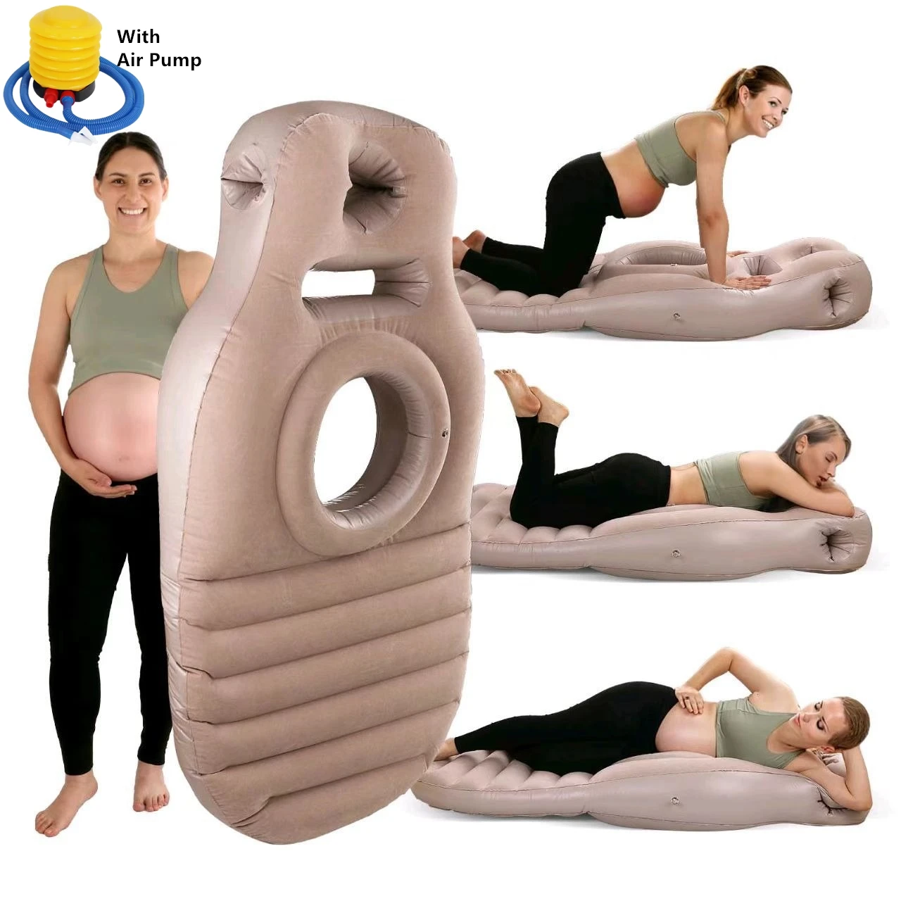 Colchão inflável gravidez travesseiro o-tipo yoga esteira maternidade corpo cama travesseiro tapete de dormir corpo cama travesseiro sono com bomba de ar