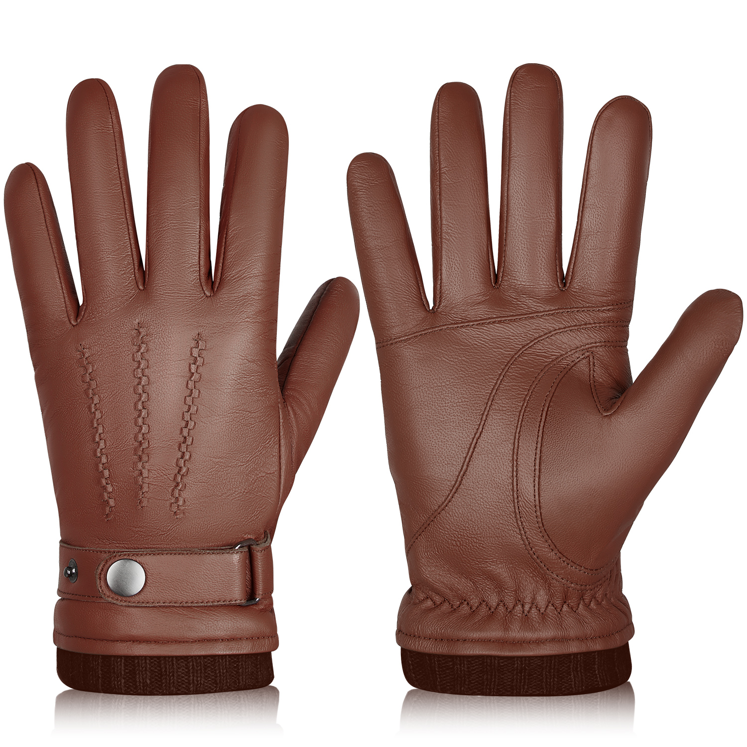BISON DENIM Guantes de piel de oveja para invierno, guantes cálidos para pantalla táctil con forro de Cachemira para conducir, ciclismo, correr, esquí