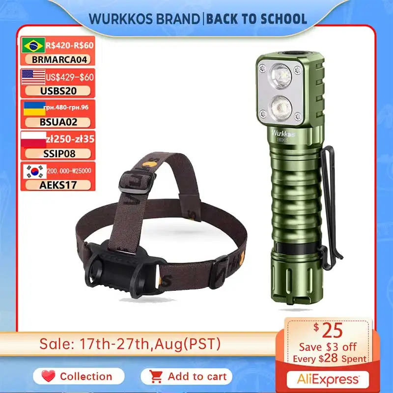 Wurkkos HD15 2000LM faro 18650 lámpara LED recargable IP68 potente pesca senderismo luz para correr banco de energía tapa trasera magnética