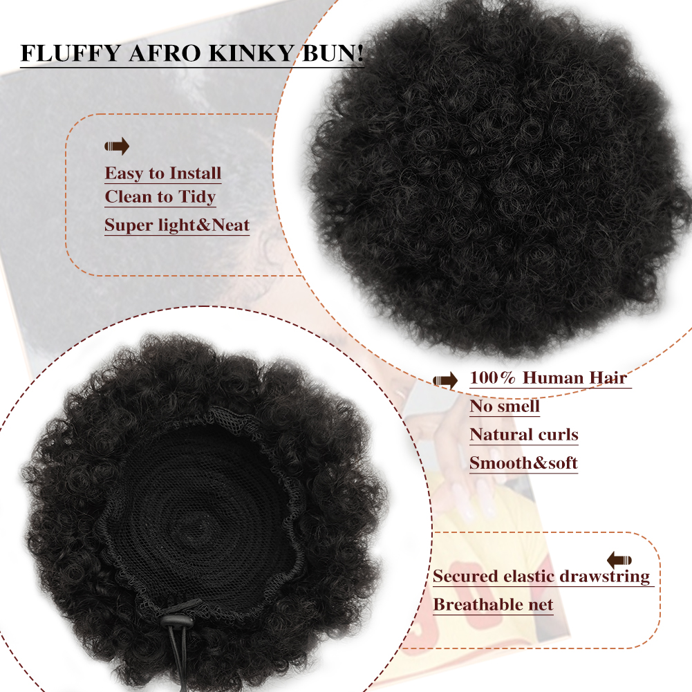 100% cheveux humains Afro crépus bouffées cordon Extensions de queue de cheval pour les femmes noires 4 #   99J 30 Accessoires pour cheveux afro bouffants crépus bouclés