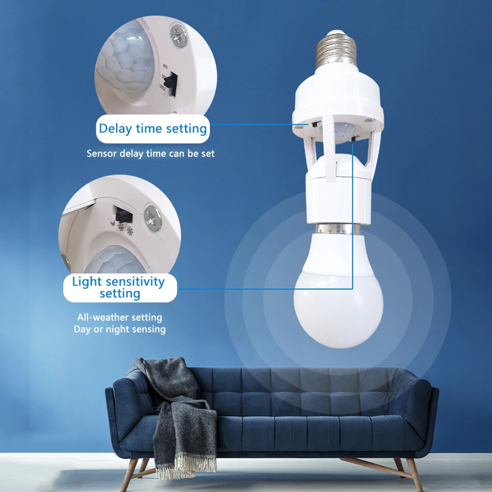 Smart Motion Sensor ผู้ถือหลอดไฟ E27 PIR Induction Sensor อะแดปเตอร์ฐานโคมไฟ Converter อัตโนมัติ LED สวิทช์ AC 110V 220V