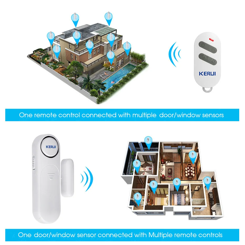 2022 KERUI Cửa Không Dây/Windows Cảm Biến Báo Động 300ft 120dB Chống Trộm Điều Khiển Từ Xa Thông Minh Dành Cho Trẻ Em Tủ An Toàn an Ninh Tại Nhà