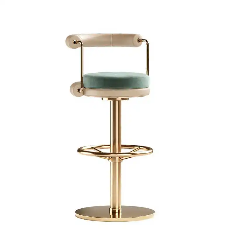 Light luxury high-quality sense of stainless steel bar stools Home high stools with backrest swivel chair front desk stools