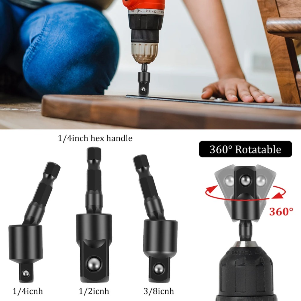 Juego de extensión de broca flexible, adaptador de enchufe giratorio, vástago hexagonal 105 °   Destornillador de taladro en ángulo recto 90 °   Kits de puntas en ángulo